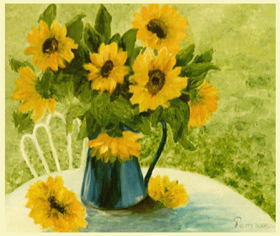 Zonnebloem op tuintafel